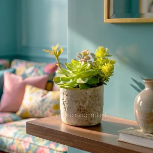 Realistic Artificial Succulent in Rustic Ceramic Pot Mini Tabletop Decor