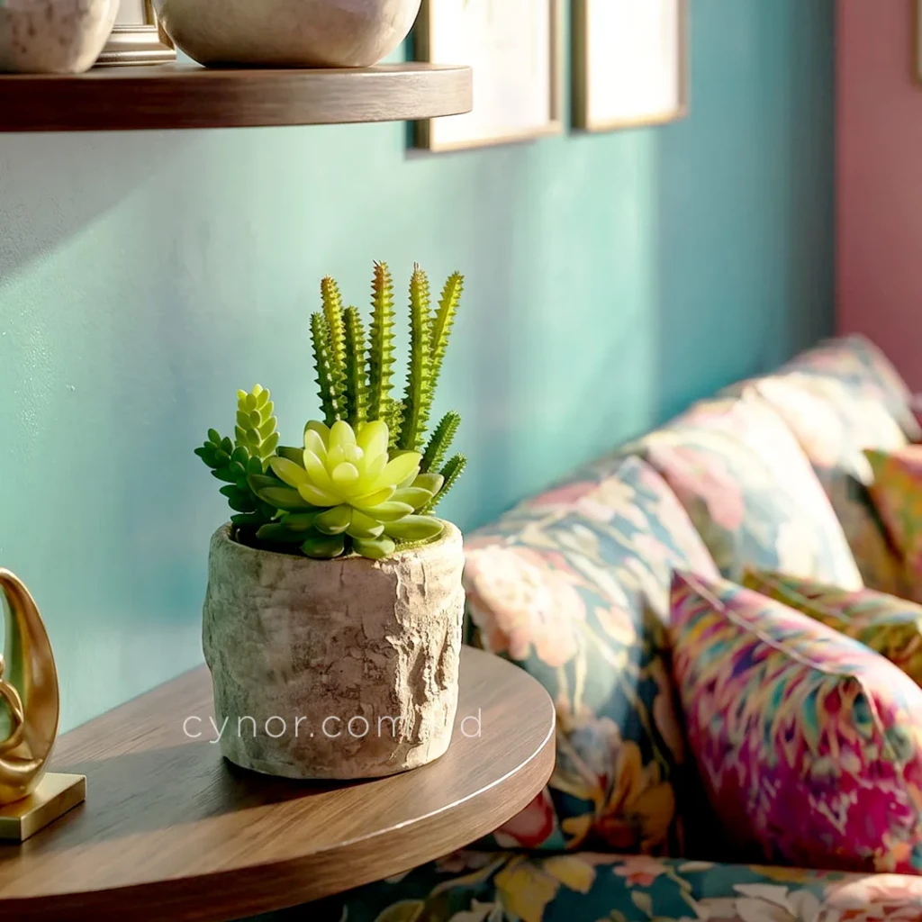 Realistic Artificial Succulent Cactus in Rustic Ceramic Pot Mini Tabletop Decor