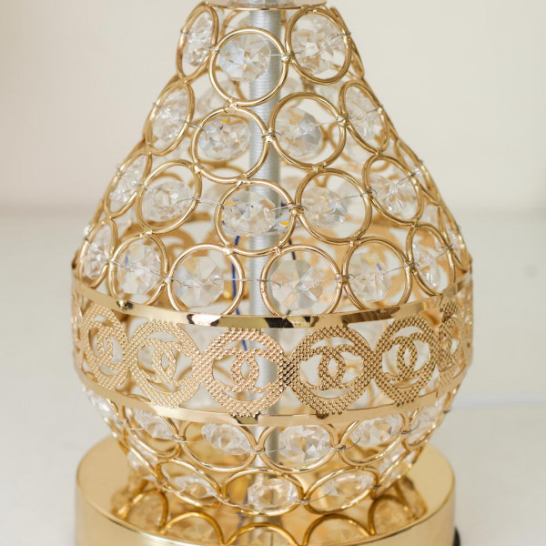 TL368-Golden Color Metal Body Table Lamp with Crystal Design and Rose Pattern Texture Plastic Shade (5)