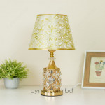 TL370-Golden Color Metal Body Table Lamp with Crystal Stone Design and Floral Pattern Texture Plastic Shade (2)