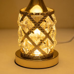 TL370-Golden Color Metal Body Table Lamp with Crystal Stone Design and Floral Pattern Texture Plastic Shade (5)