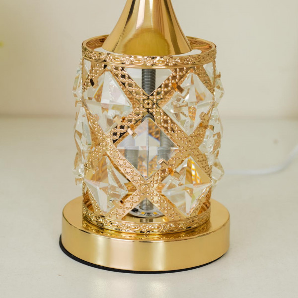 TL370-Golden Color Metal Body Table Lamp with Crystal Stone Design and Floral Pattern Texture Plastic Shade (6)