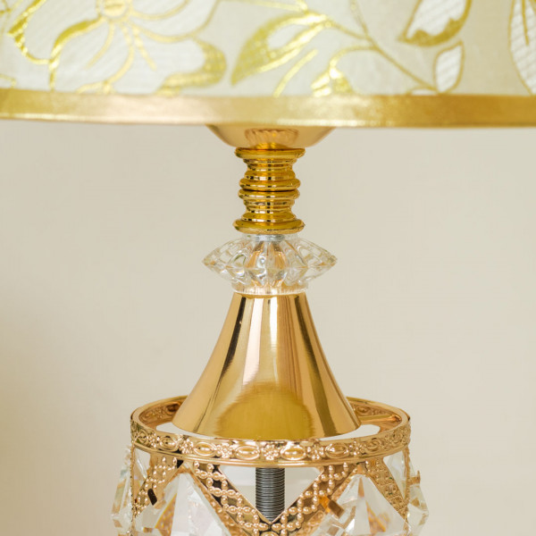 TL370-Golden Color Metal Body Table Lamp with Crystal Stone Design and Floral Pattern Texture Plastic Shade (7)