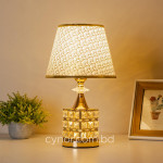 TL373-Golden Color Metal Body Table Lamp with Crystal Stone Design and Geometric Pattern Texture Plastic Shade (3)