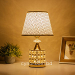 TL373-Golden Color Metal Body Table Lamp with Crystal Stone Design and Geometric Pattern Texture Plastic Shade (4)