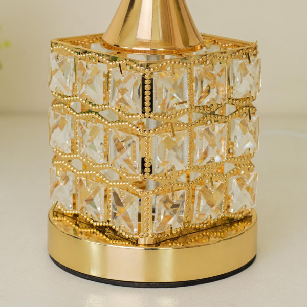 TL373-Golden Color Metal Body Table Lamp with Crystal Stone Design and Geometric Pattern Texture Plastic Shade (6)