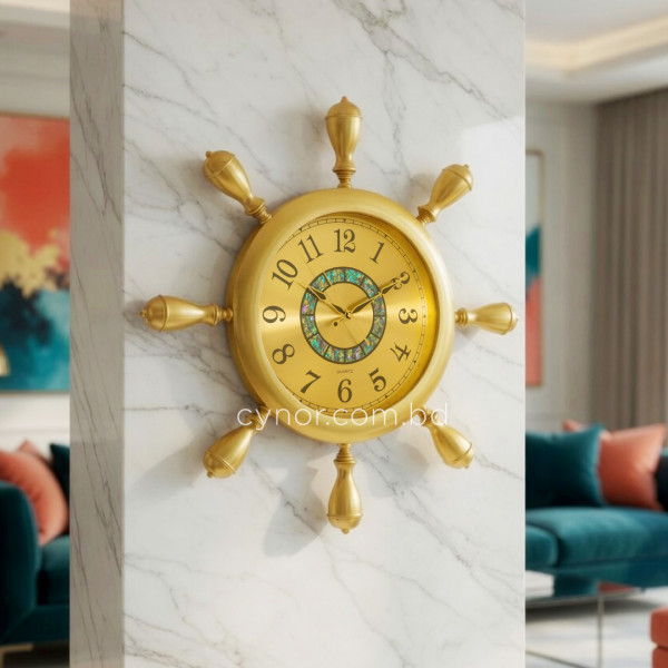 WC743-Nautical Design Wall Clock Glass Dial Golden Fiber Body (1)