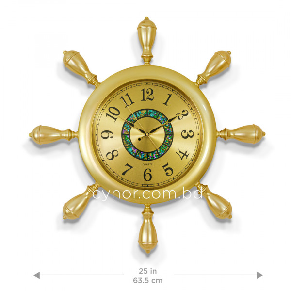 WC743-Nautical Design Wall Clock Glass Dial Golden Fiber Body (3)