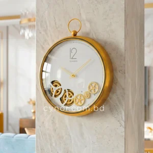 Mechanical Gear Design Quartz Wall Clock Metal Body Glass White Dial