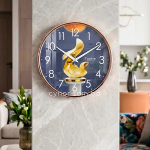 Modern Minimalist Geometric Wall Clock with Glass Dial Rose Gold Fiber Frame