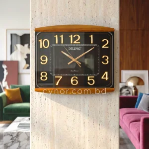 Executive Rectangular Wall Clock Black Floral Radium Dial Wood Textured Fiber Frame