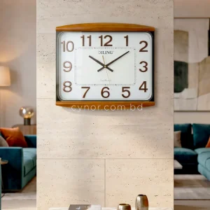 Executive Rectangular Wall Clock White Dial Wood Textured Fiber Frame