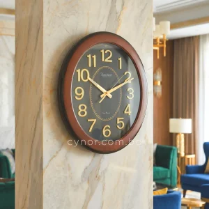 Vintage Oval Wall Clock Radium Numerals Wood Texture Fiber Frame
