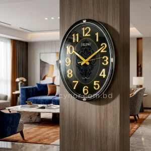 Vintage Oval Wall Clock Radium Numerals Black Ornamental Dial Fiber Frame