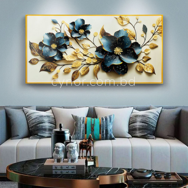 WR680-3-Abstract Floral Wall Art Frame with Resin Stone Design and Aluminium Frame (1)