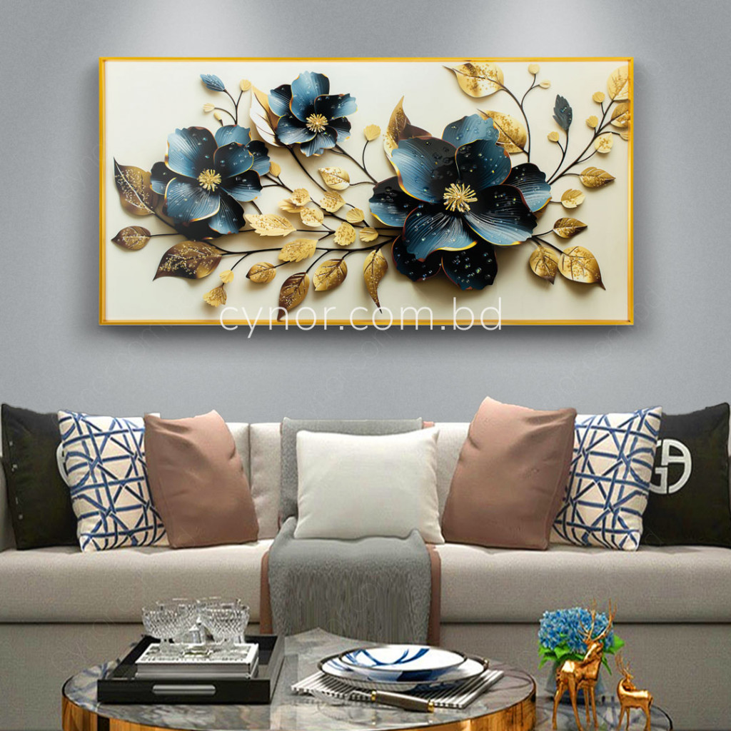 WR680-3-Abstract Floral Wall Art Frame with Resin Stone Design and Aluminium Frame (11)