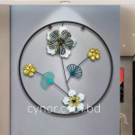 WR682-4-Metal Body Black, White, Golden, Blue Color Aquatic Leaf and Flower Design Wall Decor (1)