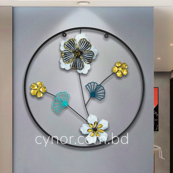 WR682-4-Metal Body Black, White, Golden, Blue Color Aquatic Leaf and Flower Design Wall Decor (1)