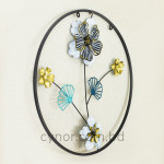 WR682-4-Metal Body Black, White, Golden, Blue Color Aquatic Leaf and Flower Design Wall Decor (3)