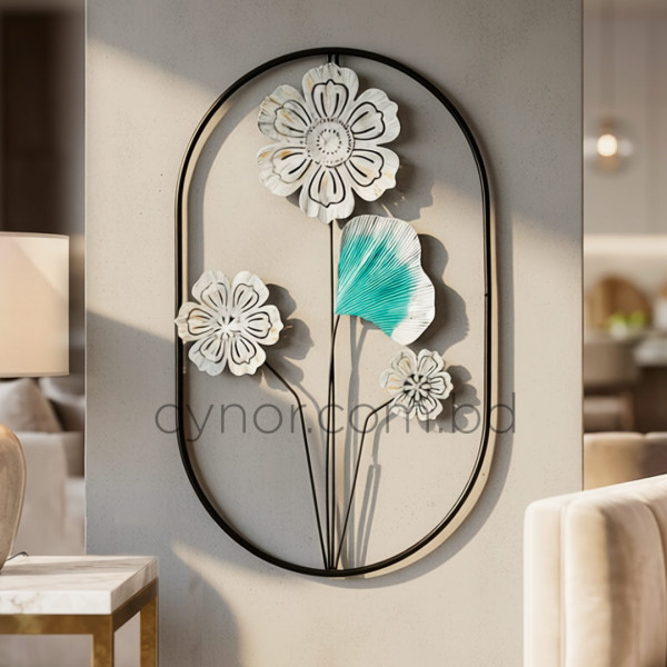 WR682-8-Metal Wall Decor with Ash and Green Color Texture Aquatic Leaf Design (1)