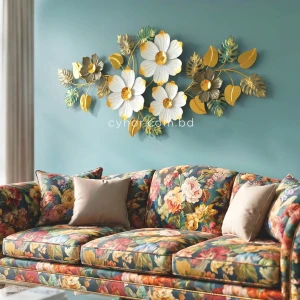 Golden Green Botanical Leaf and Floral Design Stainless Steel Metal Wall Decor