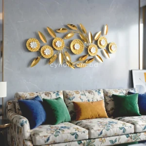 Golden Aquatic Leaf and Floral Design Stainless Steel Metal Wall Decor
