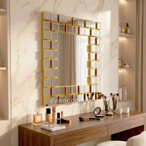 Luxury Golden Geometric Grid Decorative Wall Mirror