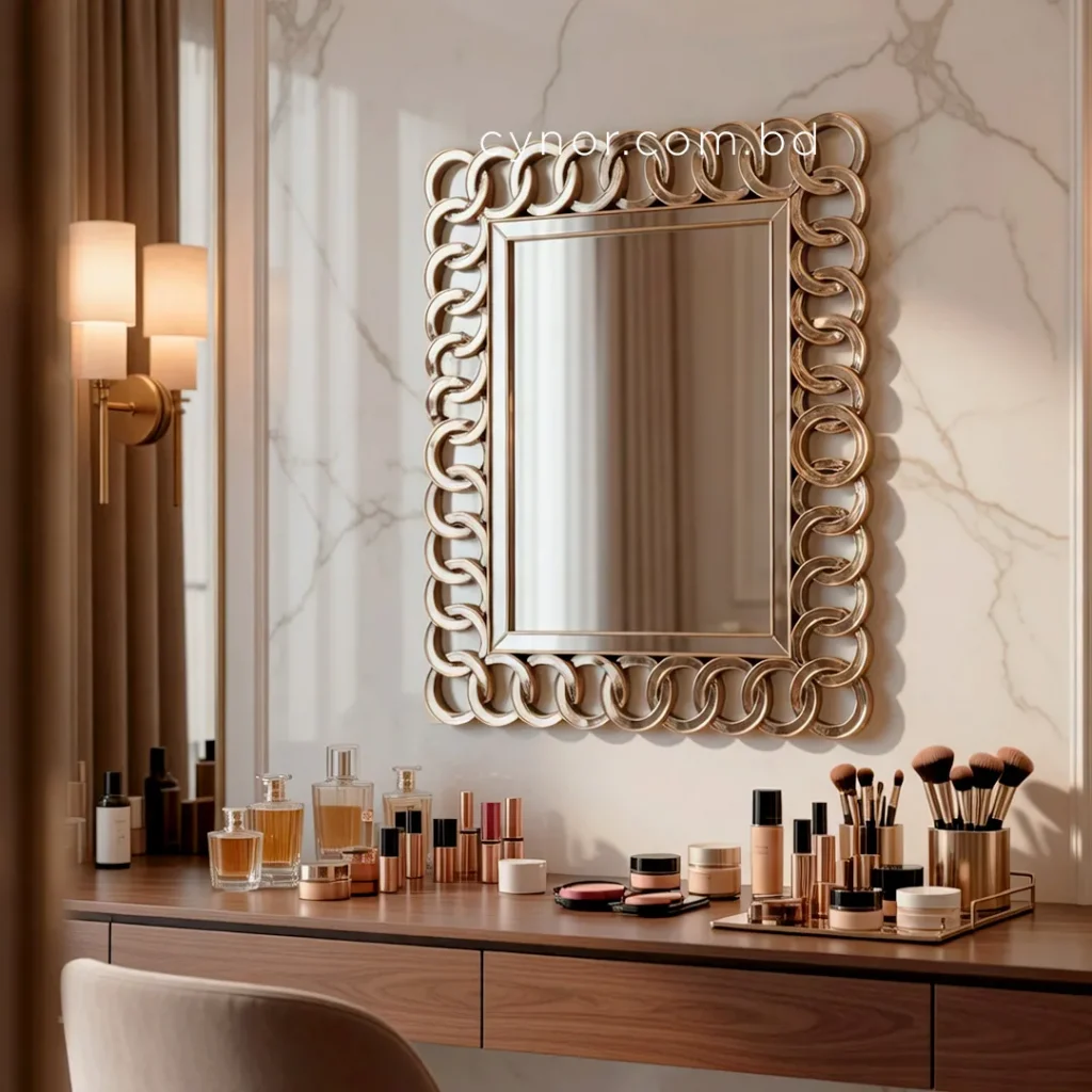Antique Gold Interlocking Ring Wall Mirror Fiber Frame
