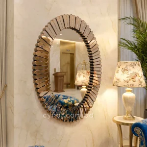 Antique Color Sunburst Decorative Wall Mirror with Fiber Frame