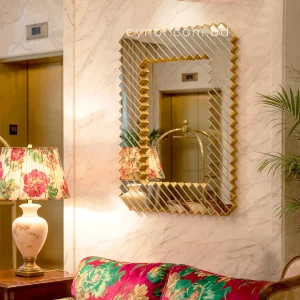 Luxury Golden Geometric Grid Decorative Wall Mirror Fiber Frame