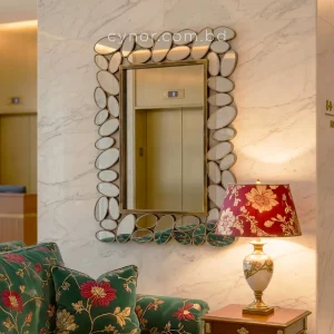 Antique Color Wall Mirror with Artistic Pebble Design Fiber Frame